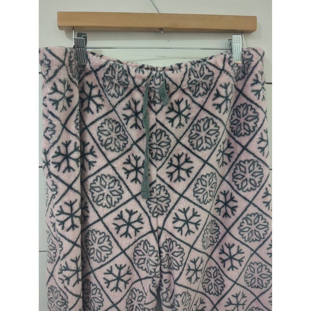 Pink gray soft fleece pajama pants fall winter cozy L women's